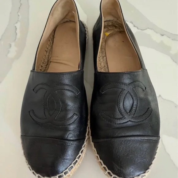 CHANEL Black Leather Espadrilles - Picture 2 of 9